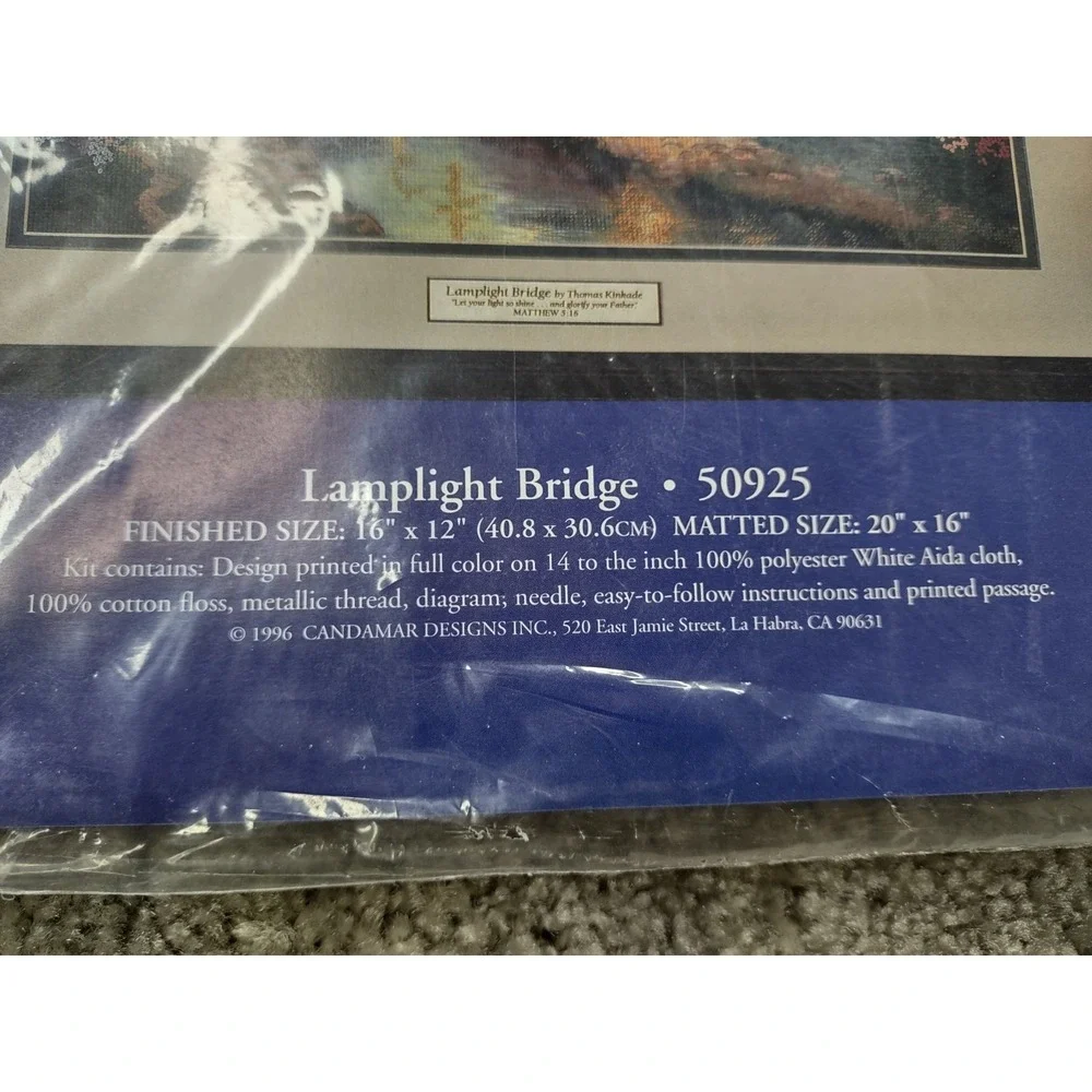 Thomas Kinkade Cross‎ Stitch Kit Lamplight Bridge Candamar Designs Vintage NEW